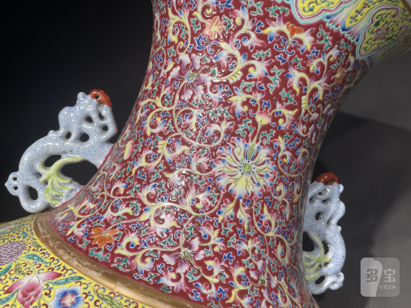 清光绪 洋彩宝相花桃村夜宴图双龙耳大尊 - 图10
